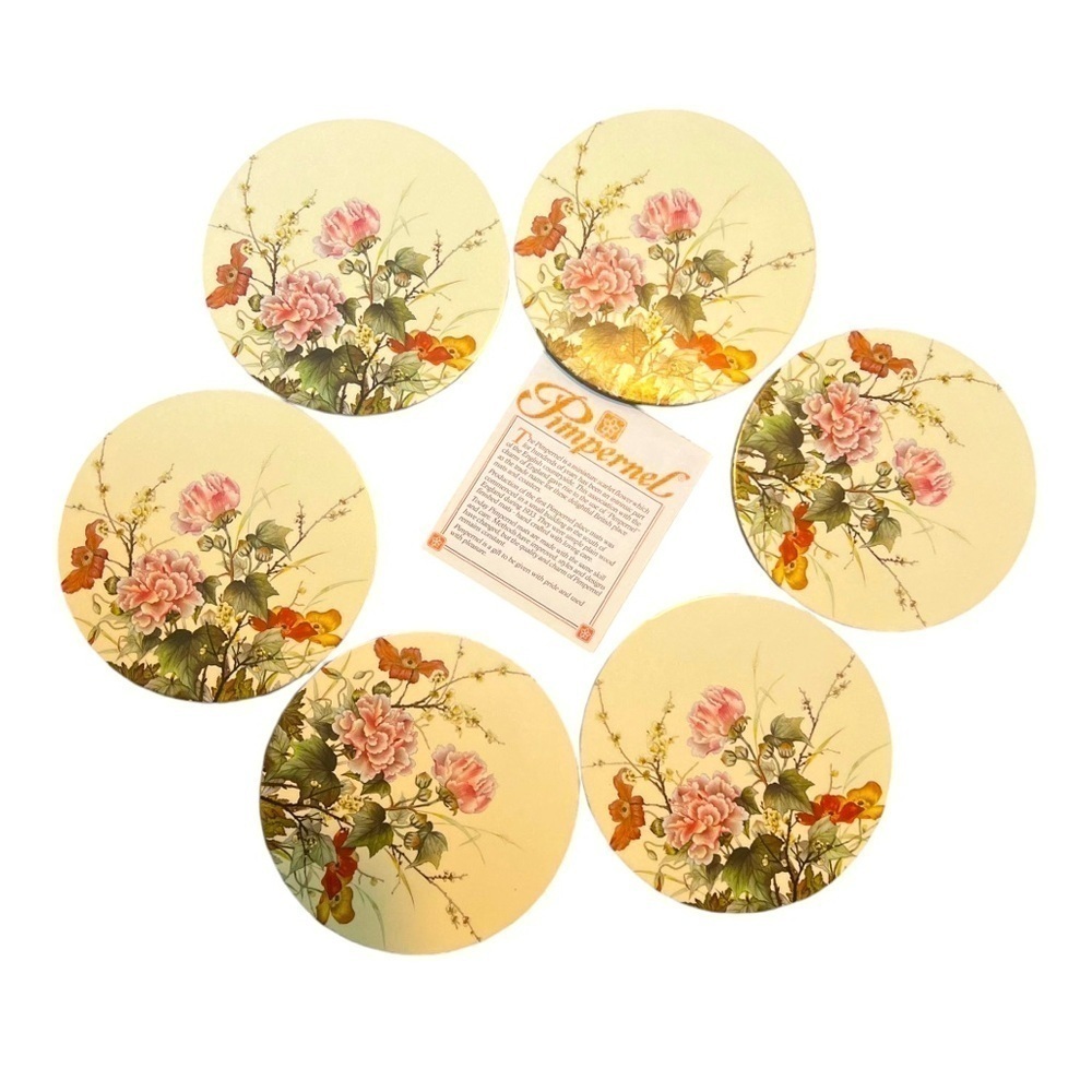 Pimpernel Coasters Peony  Set of 6 with Cork Back, Made in England